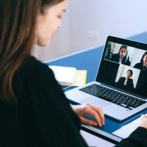 woman working from home on business call
