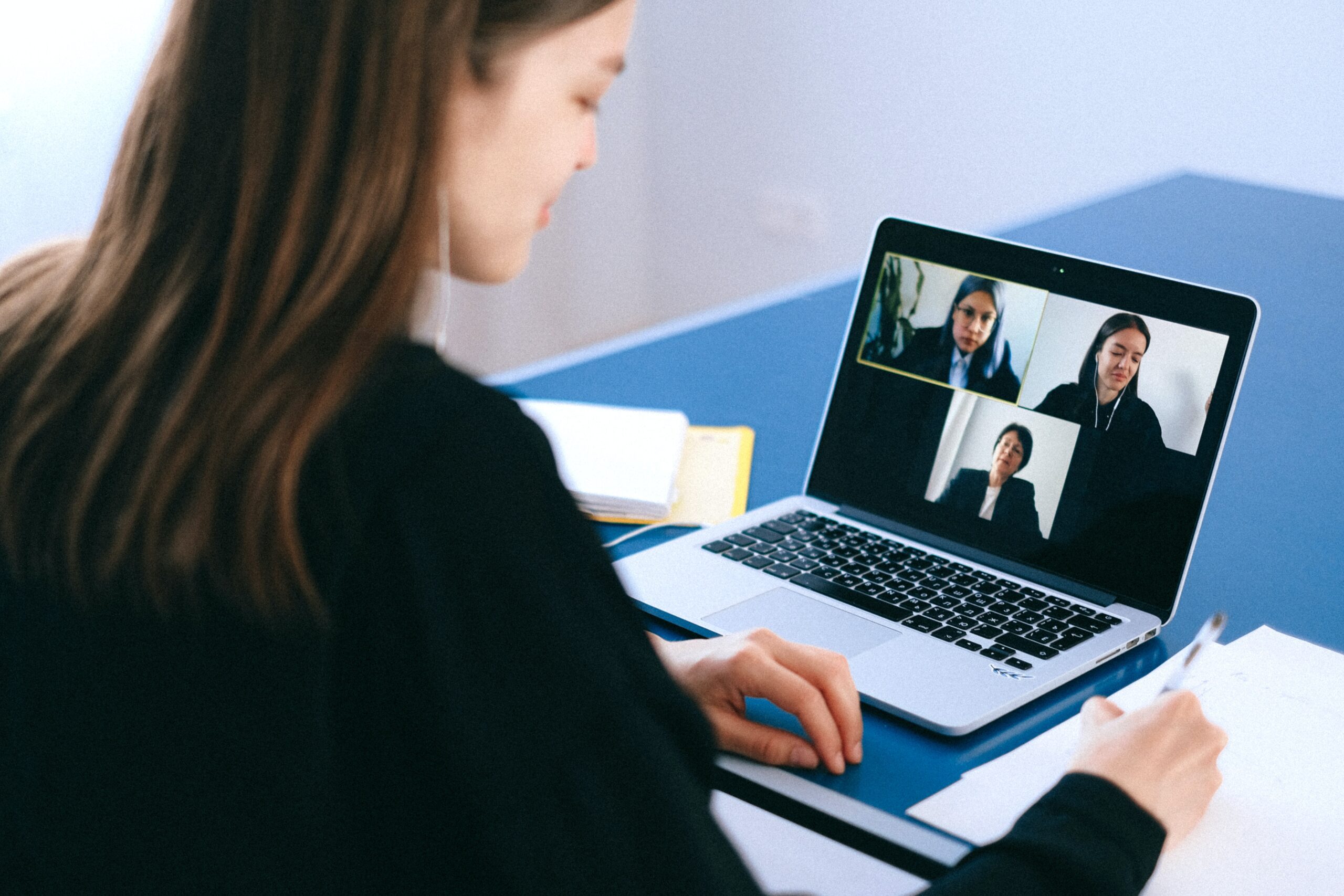woman working from home on business call
